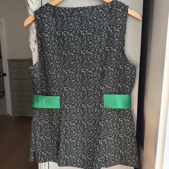 Ann Taylor Silk Blend Textured Black Green Belted Sleeveless Layering Top Sz 10 - Picture 2 of 9